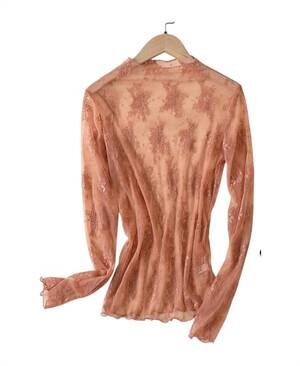 NEW ACCITY women's sexy mesh blouse in caramel